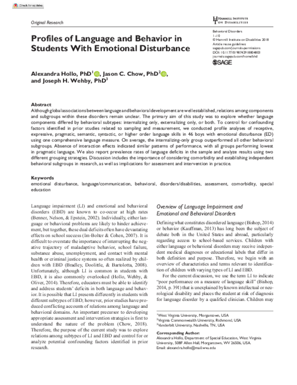 (PDF) Profiles of Language and Behavior in Students With Emotional ...