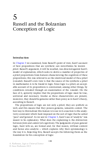 (PDF) Russell and the Bolzanian Conception of Logic