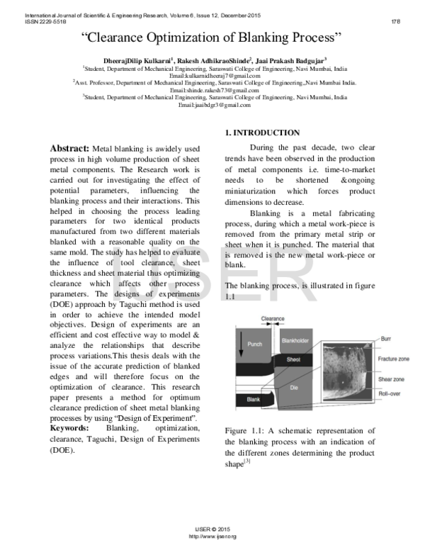 (PDF) “ Clearance Optimization of Blanking Process