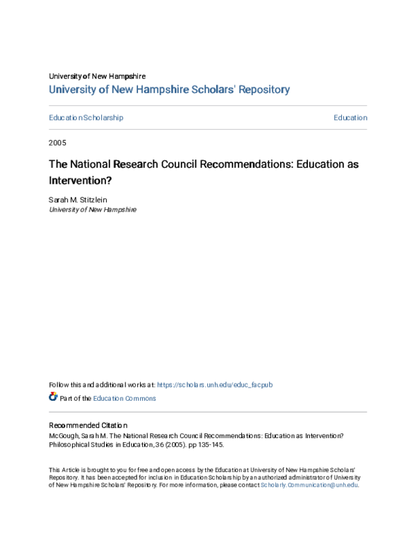 (PDF) The National Research Council Recommendations: Education as ...