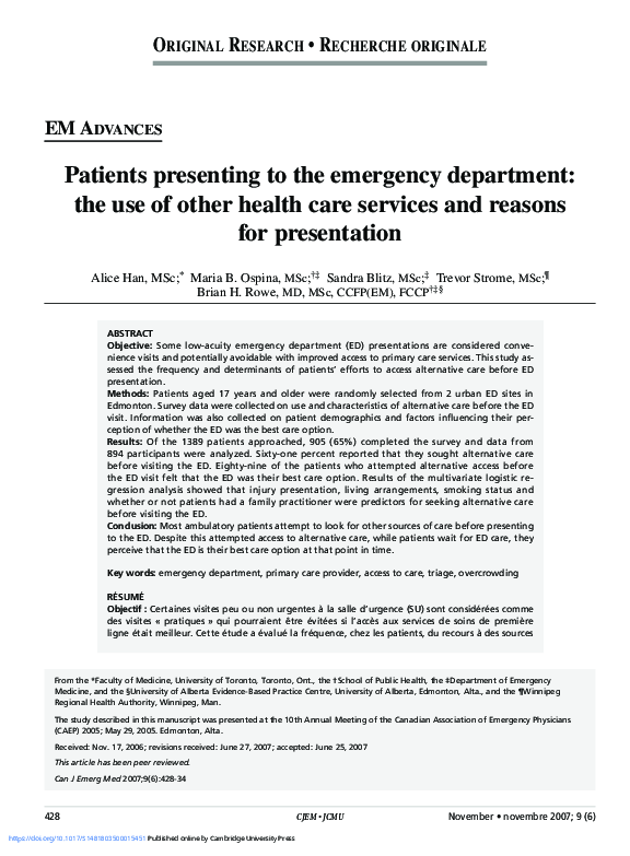 (PDF) Patients presenting to the emergency department: the use of other ...