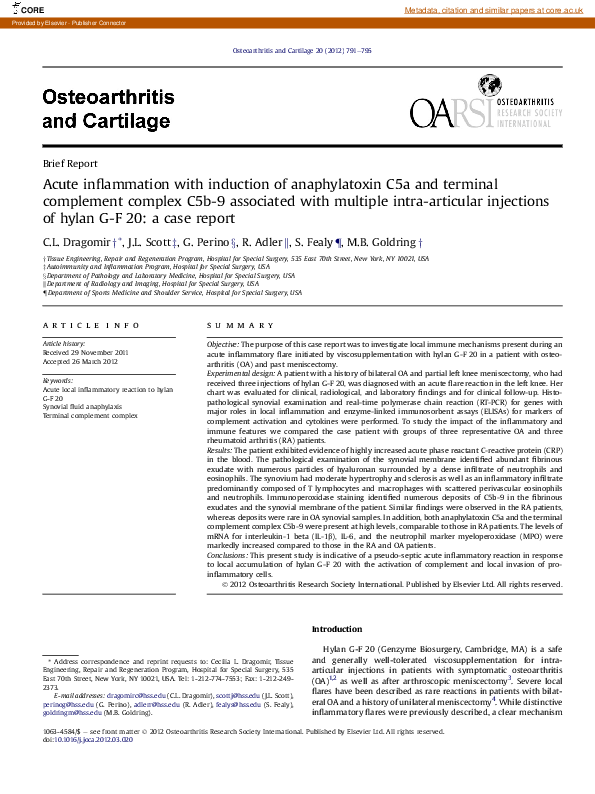(PDF) Acute inflammation with induction of anaphylatoxin C5a and ...