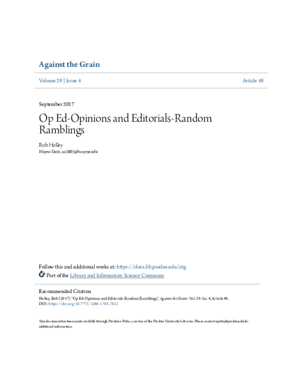 (PDF) Op Ed-Opinions and Editorials-Random Ramblings