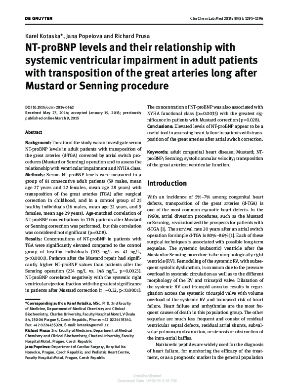 (PDF) NT-proBNP levels and their relationship with systemic ventricular ...