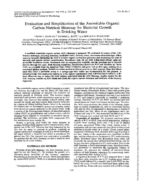 (PDF) Evaluation and simplification of the assimilable organic carbon ...