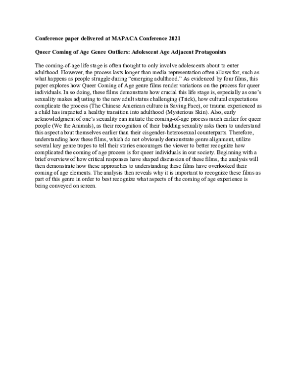 (DOC) Conference paper delivered at MAPACA Conference 2021 Queer Coming ...