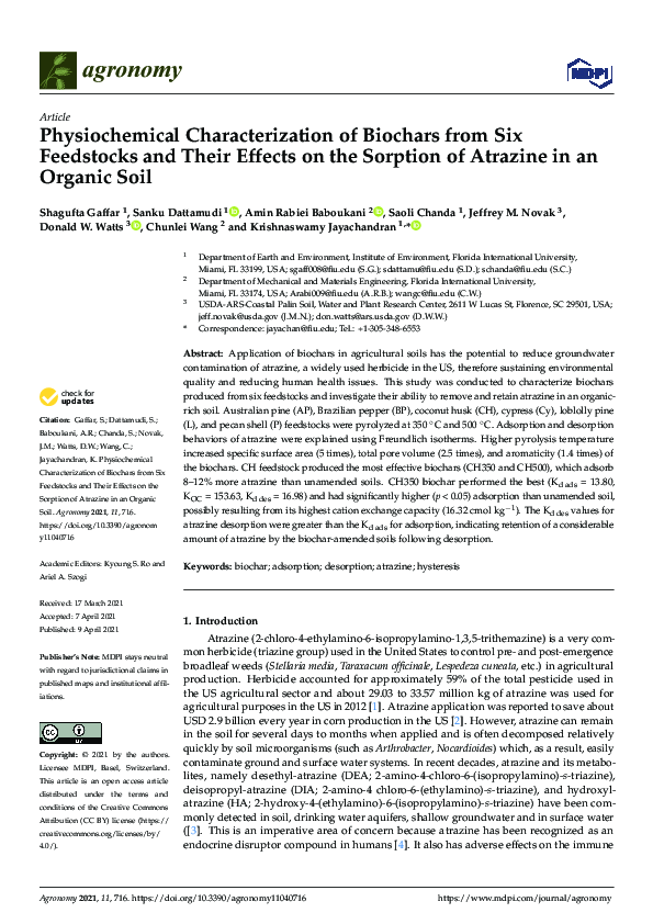 (PDF) Physiochemical Characterization of Biochars from Six Feedstocks ...