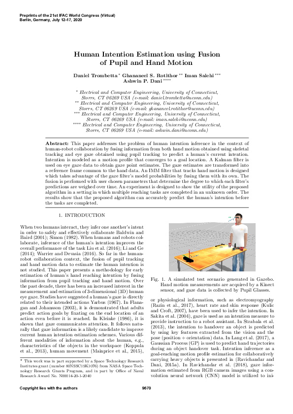 (PDF) Human Intention Estimation using Fusion of Pupil and Hand Motion