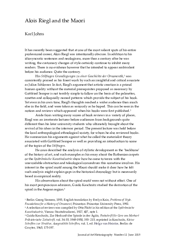 (PDF) Alois Riegl and the Maori