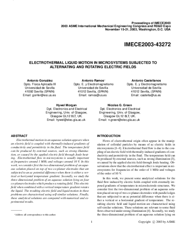(PDF) Electrothermal Liquid Motion in Microsystems Subjected to ...