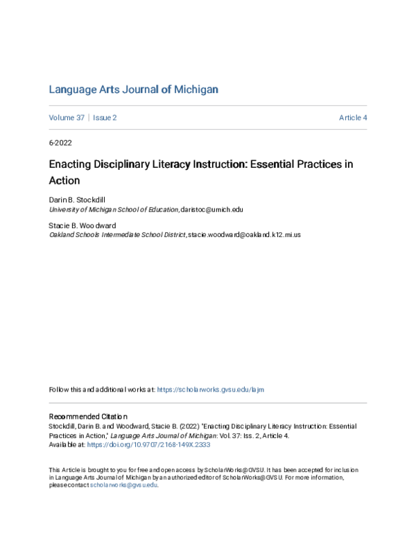 (PDF) Enacting Disciplinary Literacy Instruction: Essential Practices ...