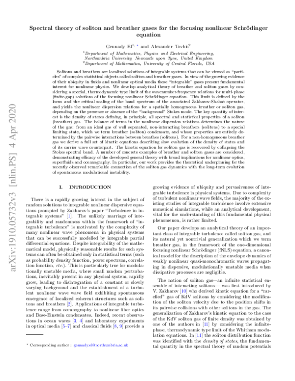 (PDF) Spectral theory of soliton and breather gases for the focusing ...