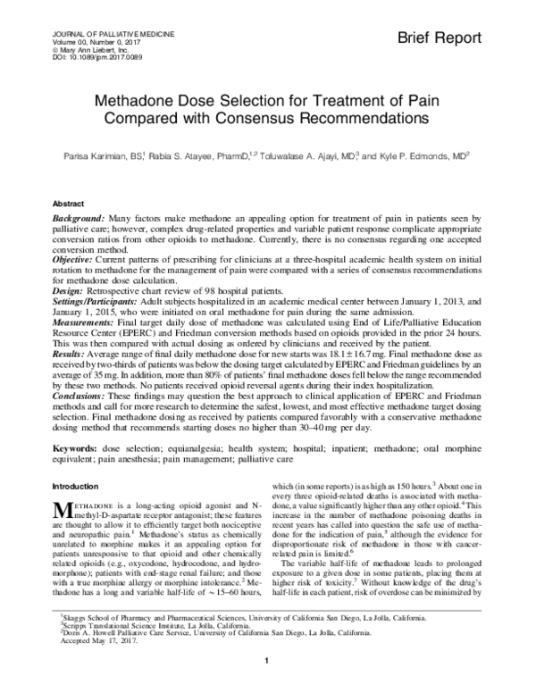 (PDF) Methadone Dose Selection for Treatment of Pain Compared with ...