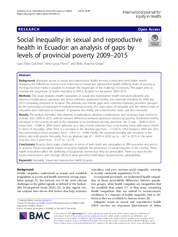 (PDF) Social inequality in sexual and reproductive health in Ecuador ...