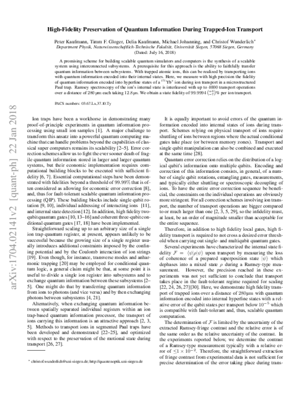 (PDF) High-Fidelity Preservation of Quantum Information During Trapped ...
