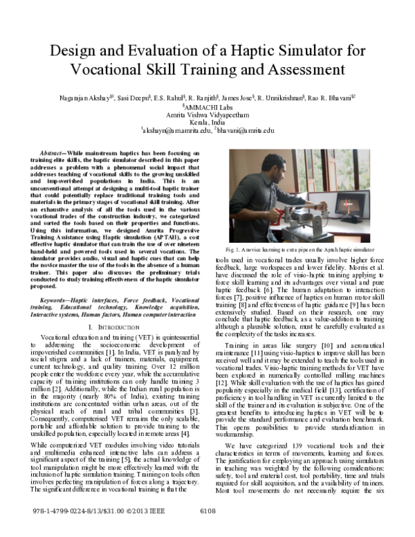(PDF) Design and evaluation of a Haptic simulator for vocational skill ...