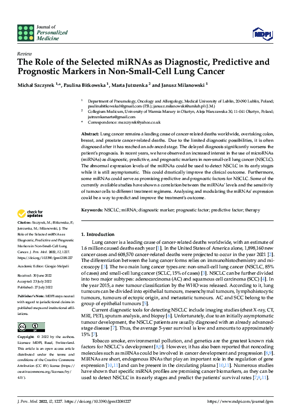 (PDF) The Role of the Selected miRNAs as Diagnostic, Predictive and ...