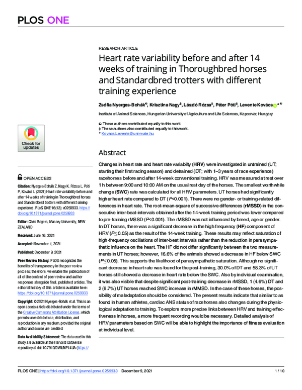 (PDF) Heart rate variability before and after 14 weeks of training in ...