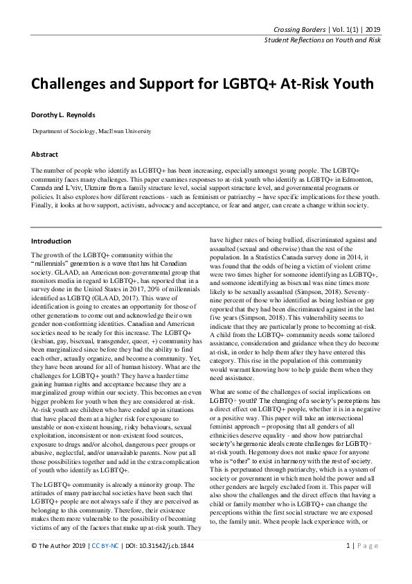 (PDF) Challenges and Support for LGBTQ+ At-Risk Youth