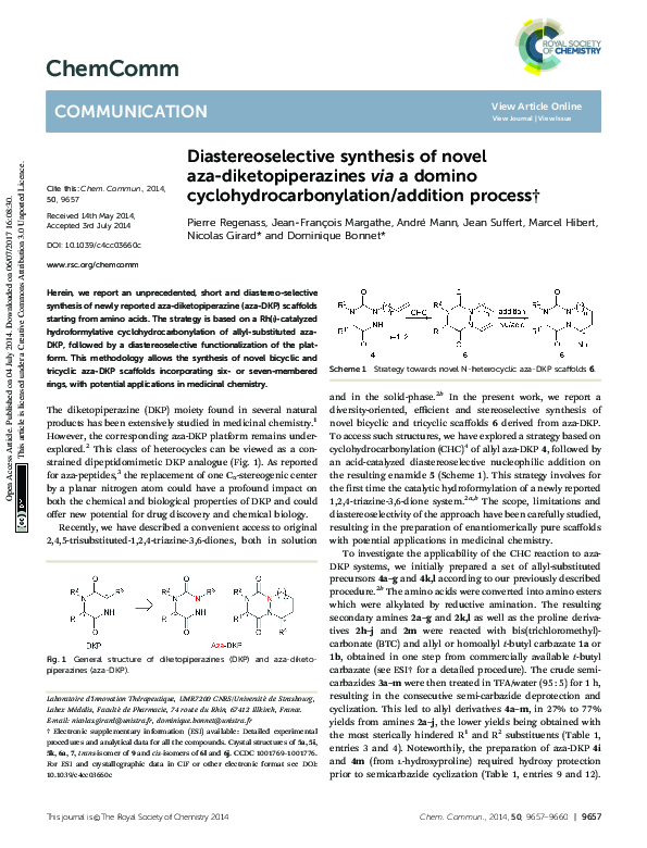 (PDF) Diastereoselective synthesis of novel aza-diketopiperazines via a ...