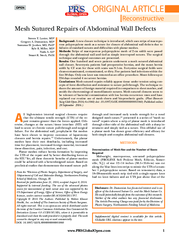 (PDF) Mesh Sutured Repairs of Abdominal Wall Defects