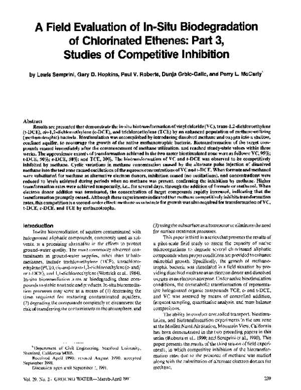 (PDF) A Field Evaluation of In-Situ Biodegradation of Chlorinated ...