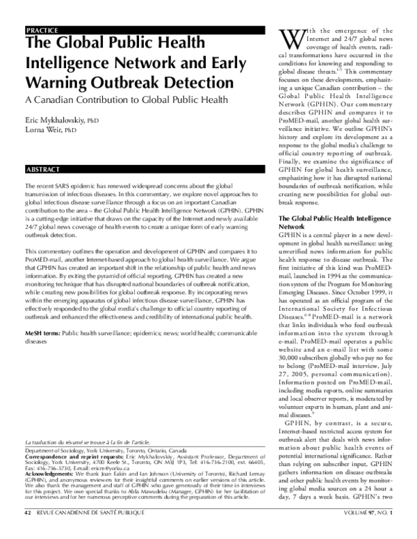 (PDF) The Global Public Health Intelligence Network and Early Warning ...