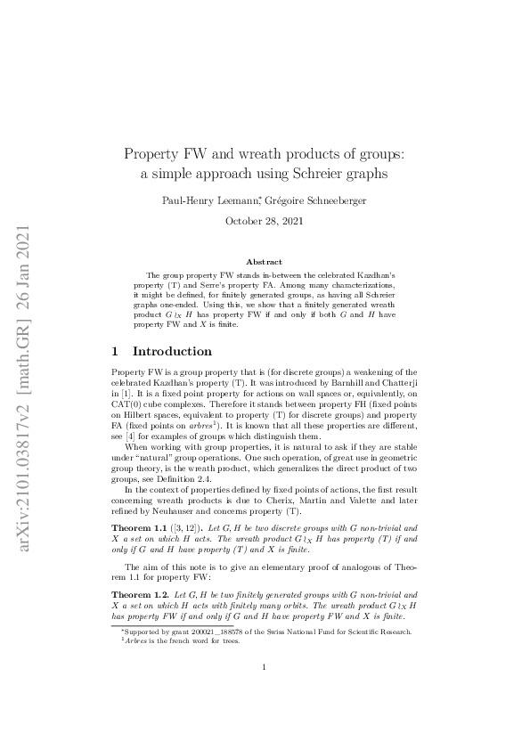 (PDF) Property FW and wreath products of groups: A simple approach ...