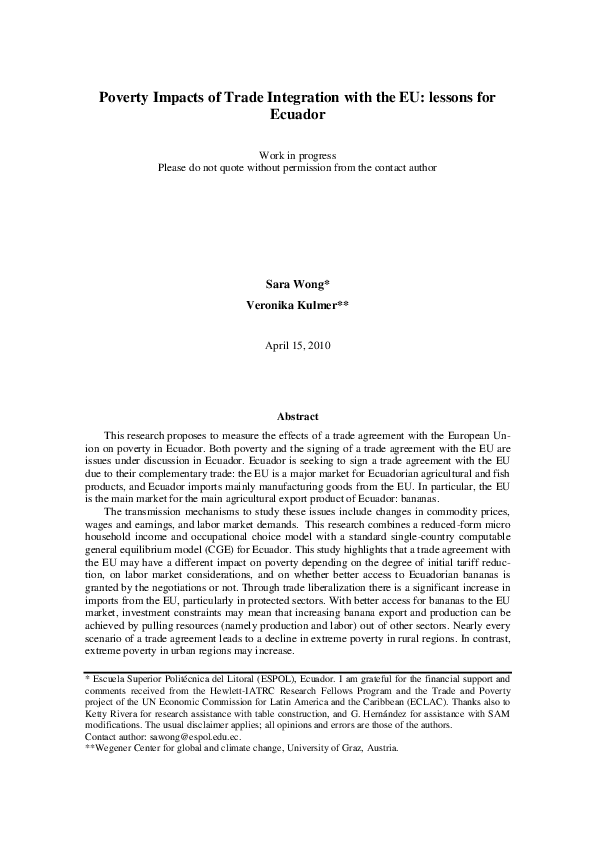 (PDF) Poverty Impacts of Trade Integration with the EU: lessons for Ecuador