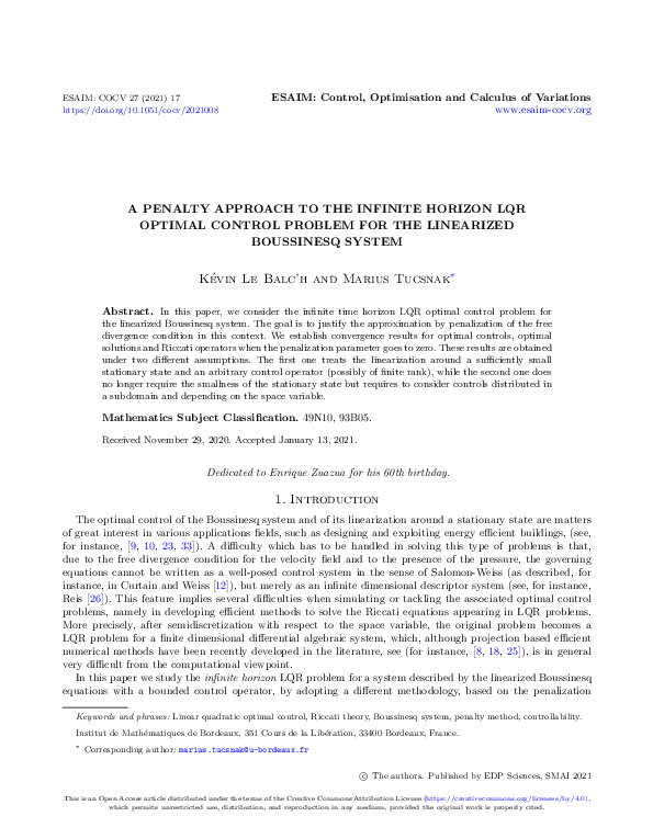 (PDF) A penalty approach to the infinite horizon LQR optimal control ...