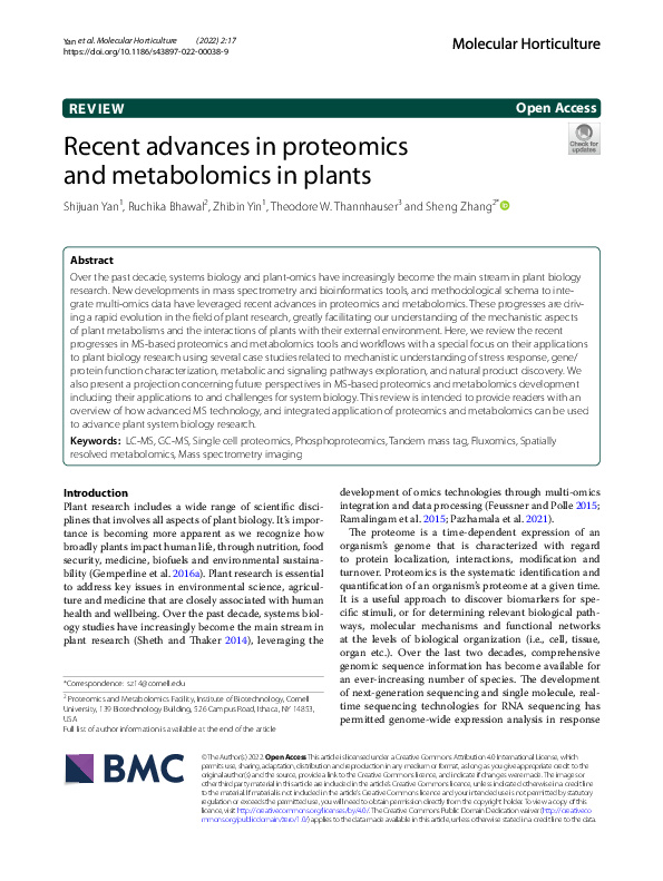 (PDF) Recent advances in proteomics and metabolomics in plants