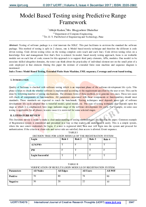 (PDF) Model Based Testing using Predictive Range Framework
