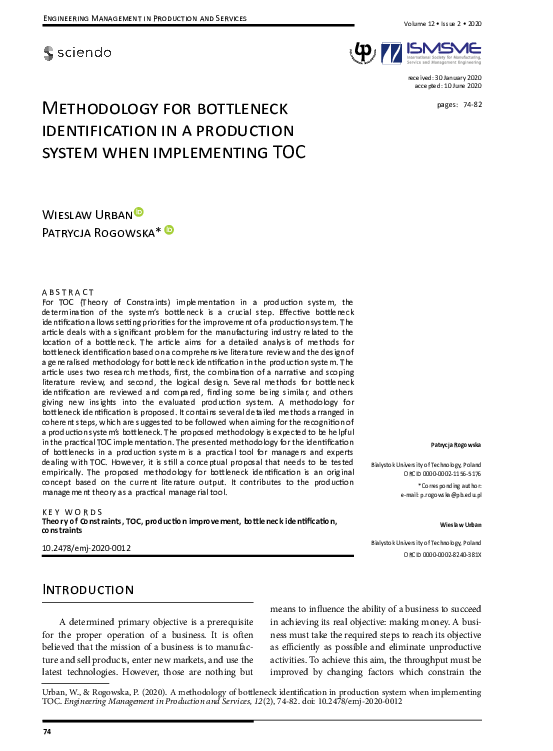 (PDF) Methodology for bottleneck identification in a production system ...
