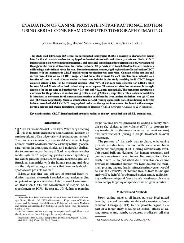 (PDF) Evaluation of Canine Prostate Intrafractional Motion Using Serial ...