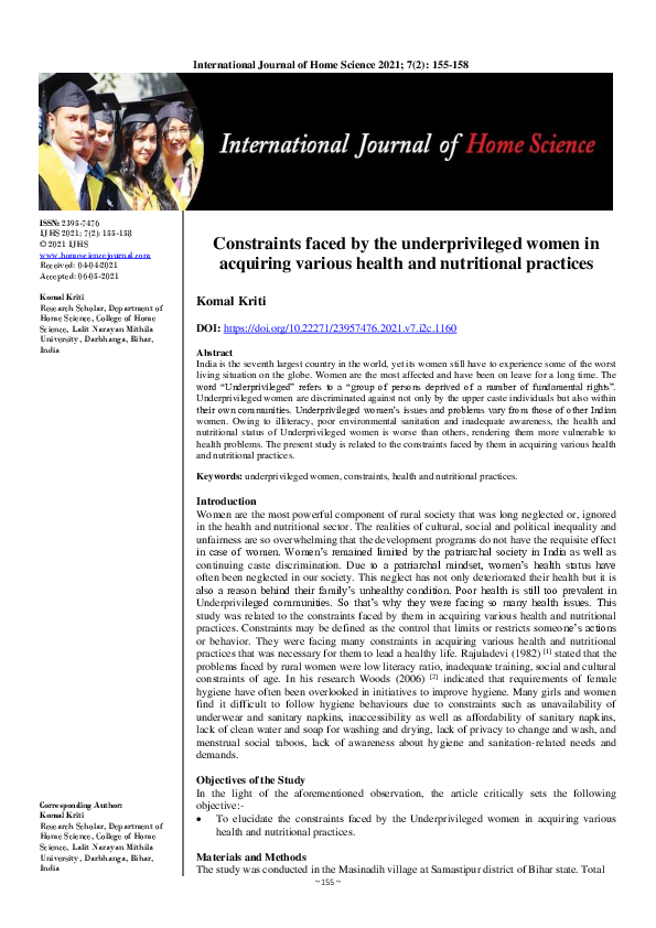 (PDF) Constraints faced by the underprivileged women in acquiring ...