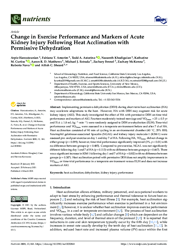 (PDF) Change in Exercise Performance and Markers of Acute Kidney Injury ...