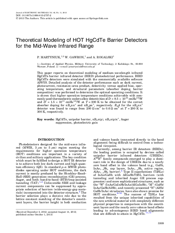 (PDF) Theoretical Modeling of HOT HgCdTe Barrier Detectors for the Mid ...