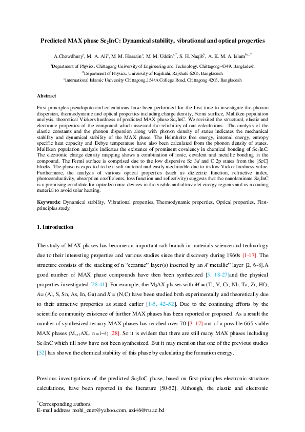 (PDF) Predicted MAX Phase Sc2 InC: Dynamical Stability, Vibrational and ...