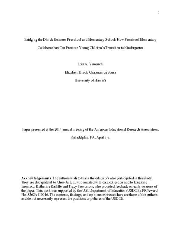 (PDF) Bridging the Divide Between Preschool and Elementary School: How ...