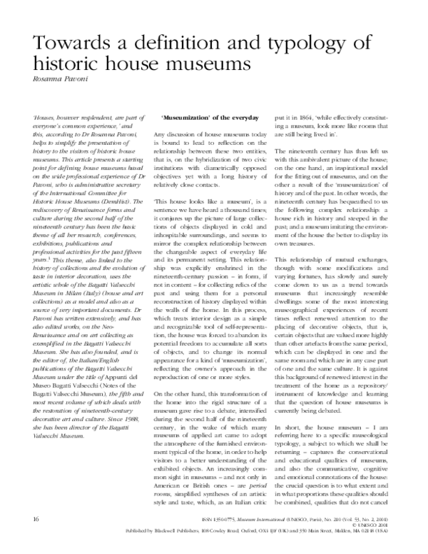(PDF) Towards a definition and typology of historic house museums