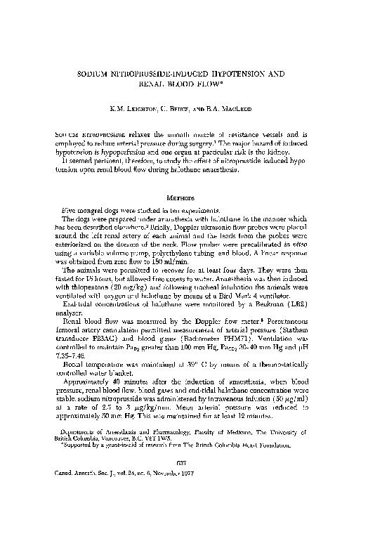 (PDF) Sodium nitroprussideinduced hypotension and renal blood flow