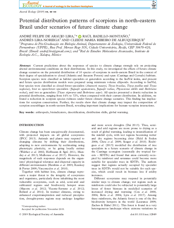 (PDF) Potential distribution patterns of scorpions in north-eastern ...