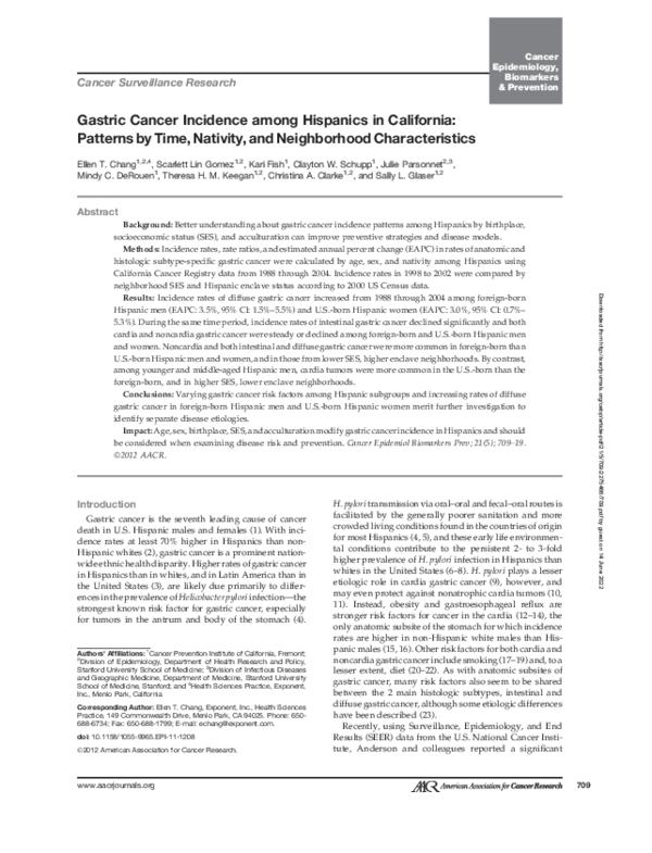 (PDF) Gastric Cancer Incidence among Hispanics in California: Patterns ...
