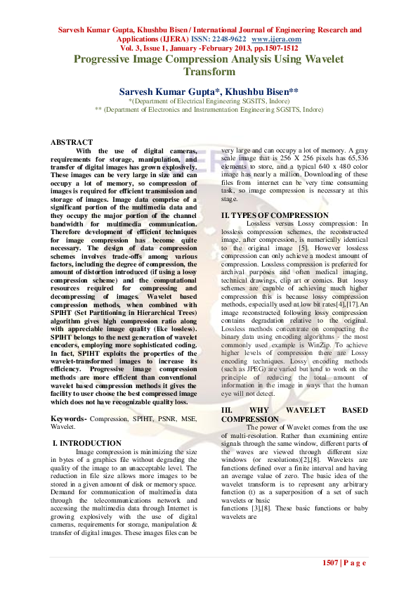 (PDF) Progressive Image Compression Analysis Using Wavelet Transform ...
