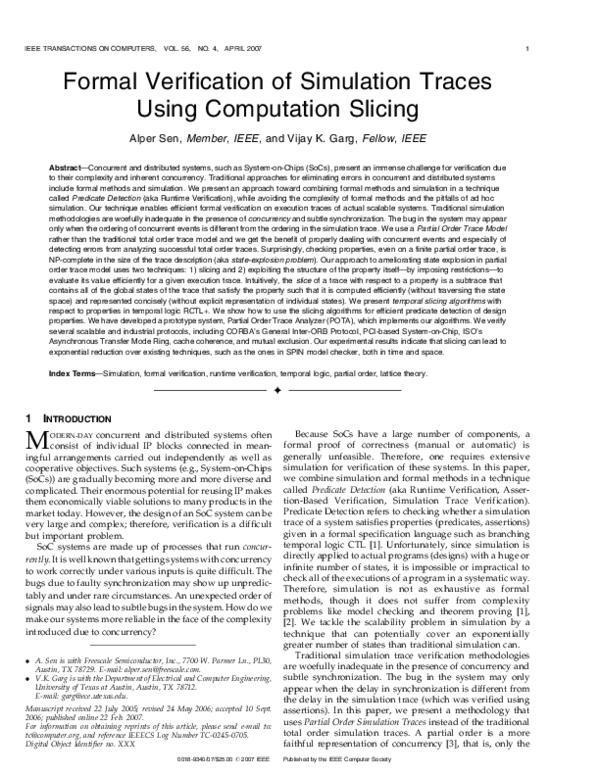 (PDF) Formal Verification of Simulation Traces Using Computation Slicing