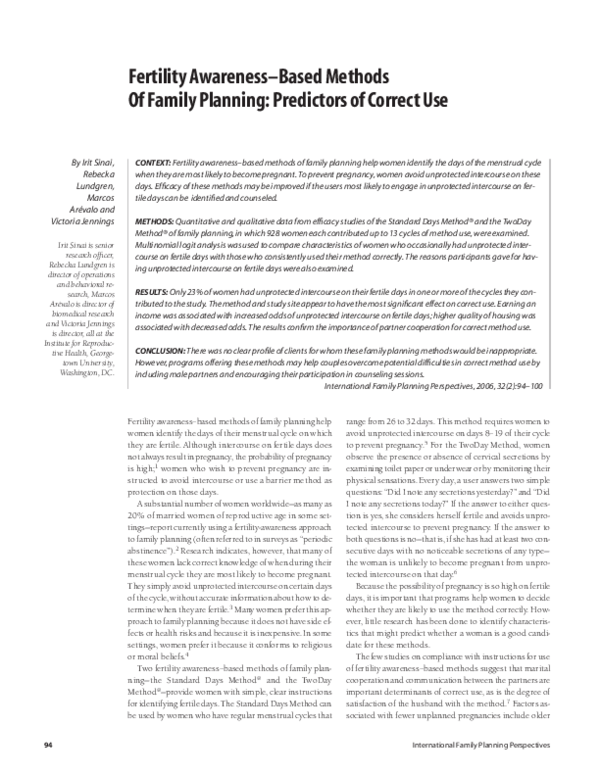 (PDF) Fertility AwarenessBased Methods of Family Planning Predictors