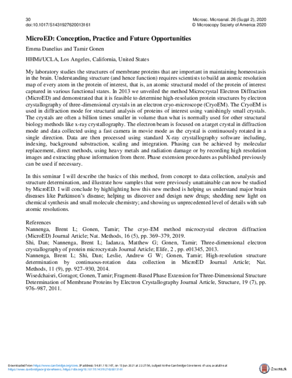 (PDF) MicroED: Conception, Practice and Future Opportunities