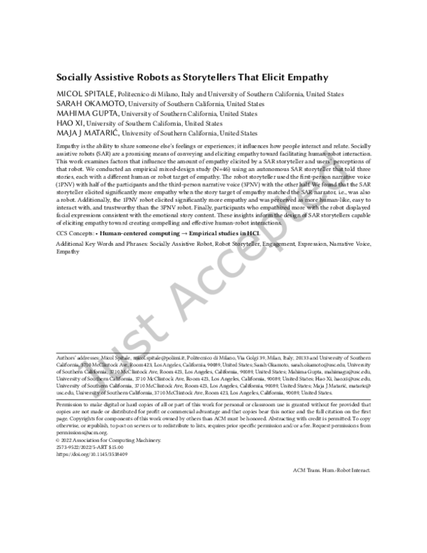 (PDF) Socially Assistive Robots as Storytellers That Elicit Empathy