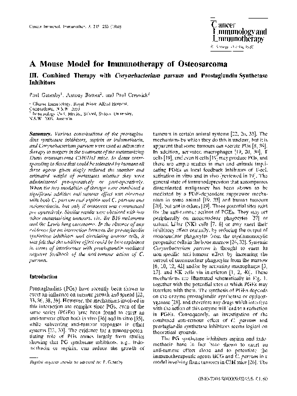 (PDF) A mouse model for immunotherapy of osteosarcoma