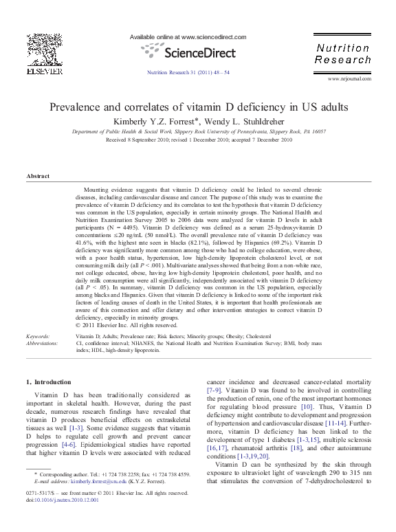 (PDF) Prevalence and correlates of vitamin D deficiency in US adults